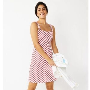 DRAPER JAMES Cinched Waist Sleeveless Dress Red White Stripe Sz XL Resortwear